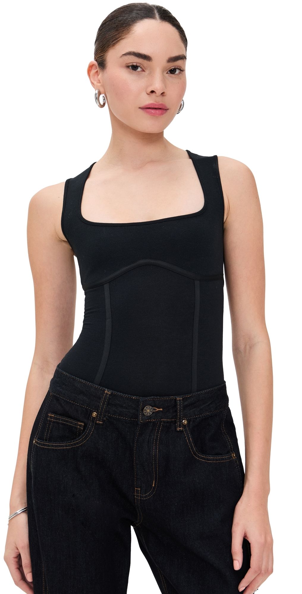 Fleur du Mal Cotton Scoop Neck Thong Bodysuit Black L