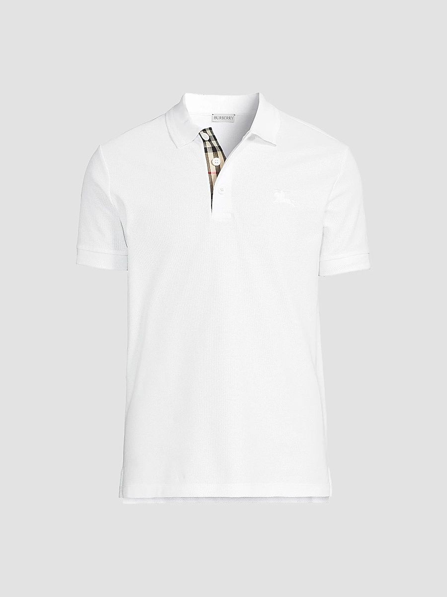 Burberry Men's Eddie EKD Cotton Polo Shirt - White - Size Small