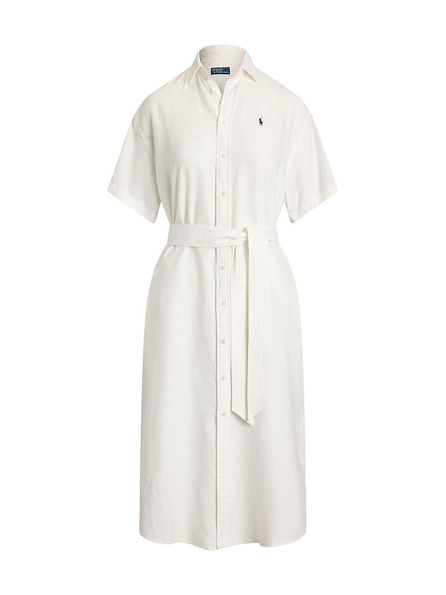 Women's Short Sleeve Linen Shirtdress - White - Size Medium