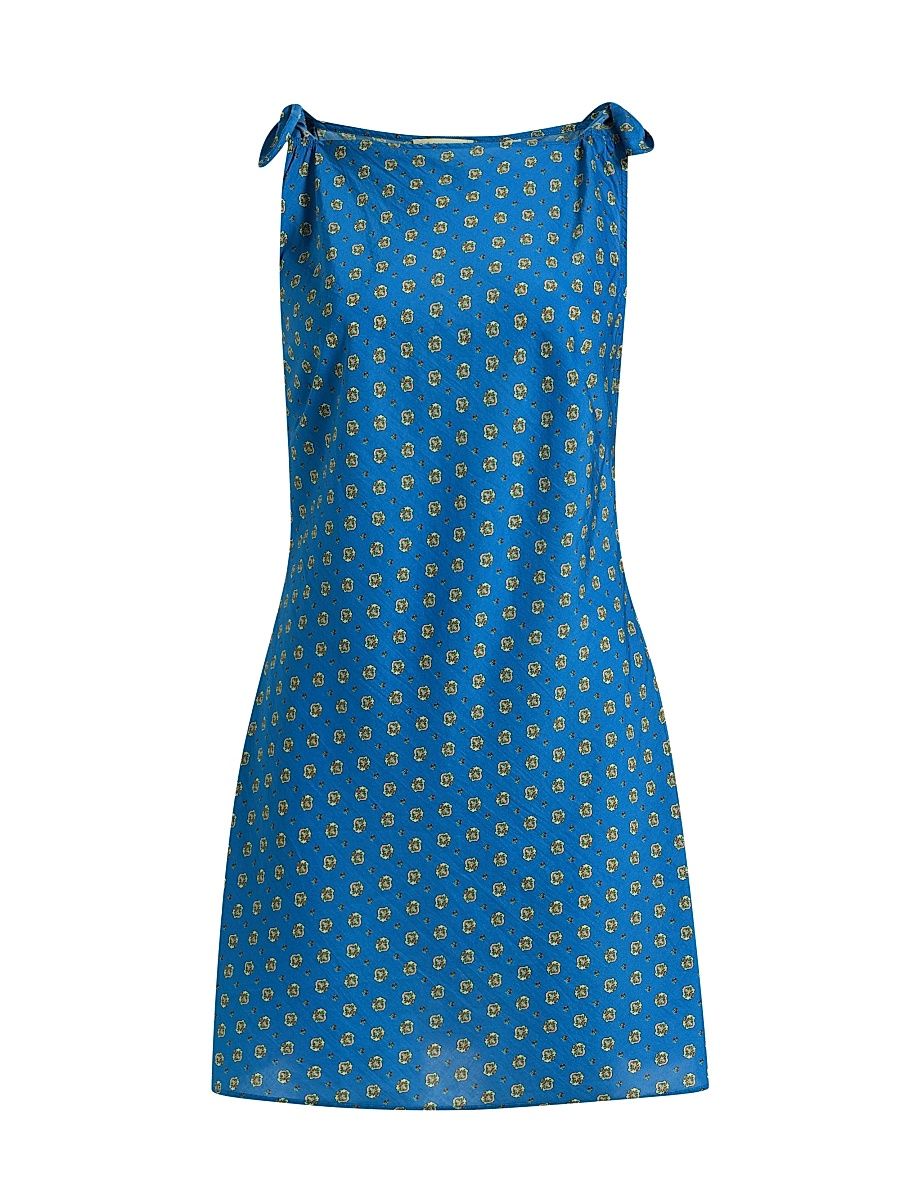 Women's Maltina Foulard Cotton-Silk Minidress - Santorini Blue Cadiz Foulard - Size XXS