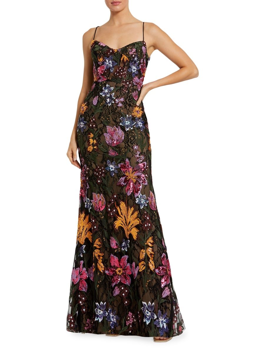 Mac Duggal Women's Embellished Floral Lace Sweetheart Gown - Black Multi - Size 14
