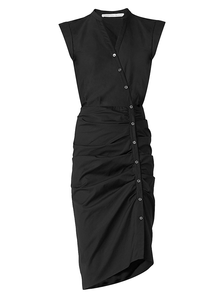 Women's Bell Button-Front Ruched Shirtdress - Black - Size 00
