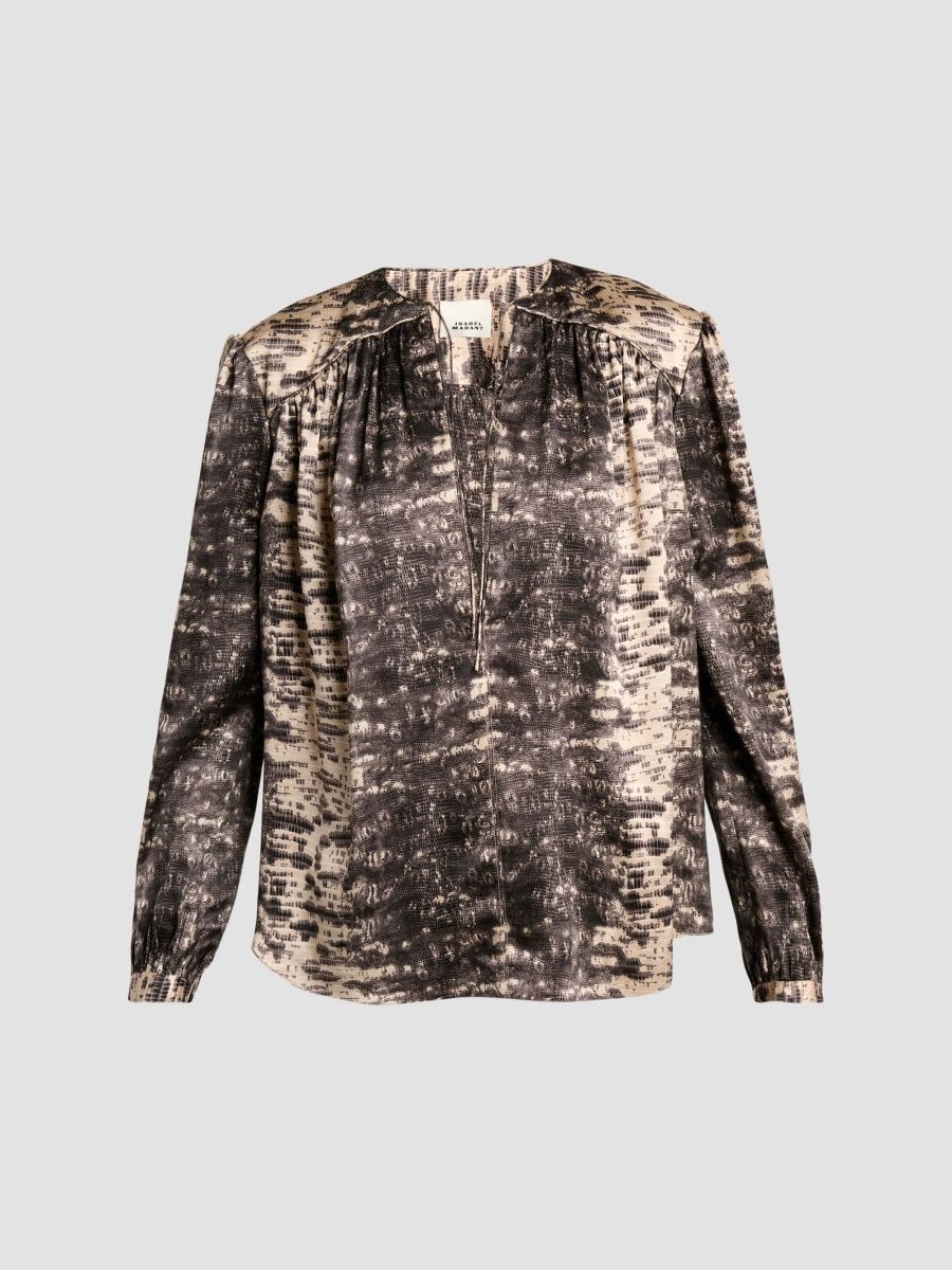 Isabel Marant Women's Laraya Printed Silk Blouse - Beige - Size 10