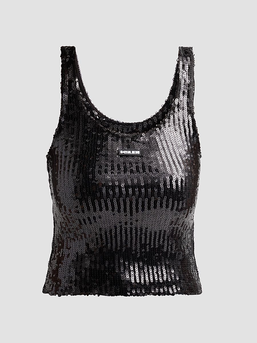 Women's Higher Than Heaven Chloe Sequin Tank Top - Black - Size Large