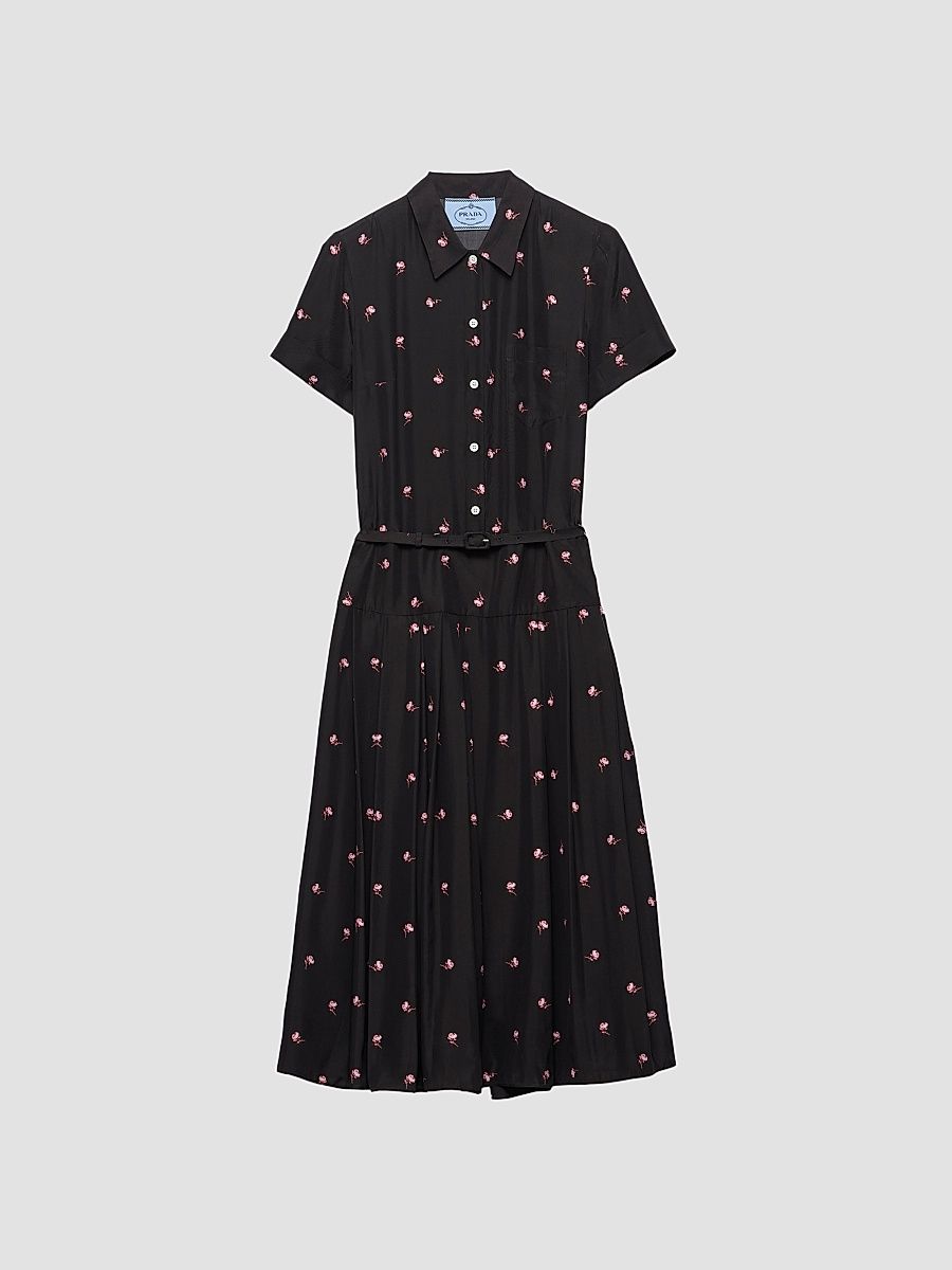 Women's Floral Print Washed Silk Dress - Black Multi - Size 0