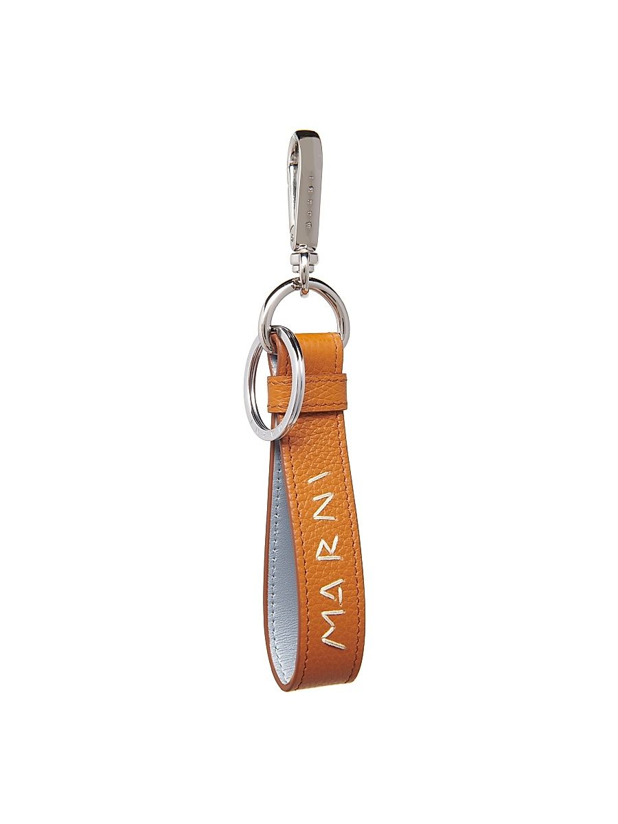 Men's Logo Leather Key Ring - Brick