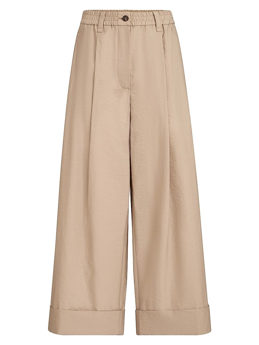 Women's Techno Cotton Poplin Boxy Pleated Trousers - Espresso - Size 00
