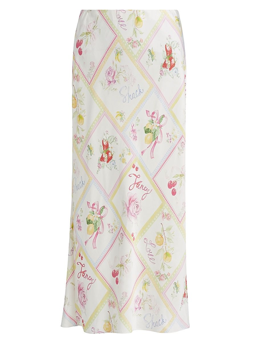 Women's Castle Printed Silk-Blend Midi-Skirt - Tutti Fruitti - Size XL