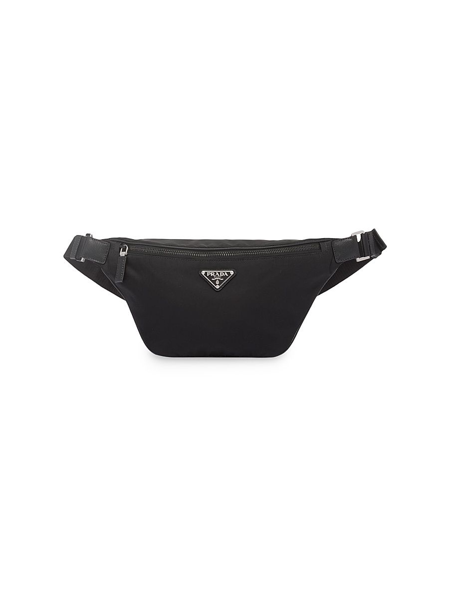Men's Re-Nylon And Saffiano Leather Belt Bag - Black