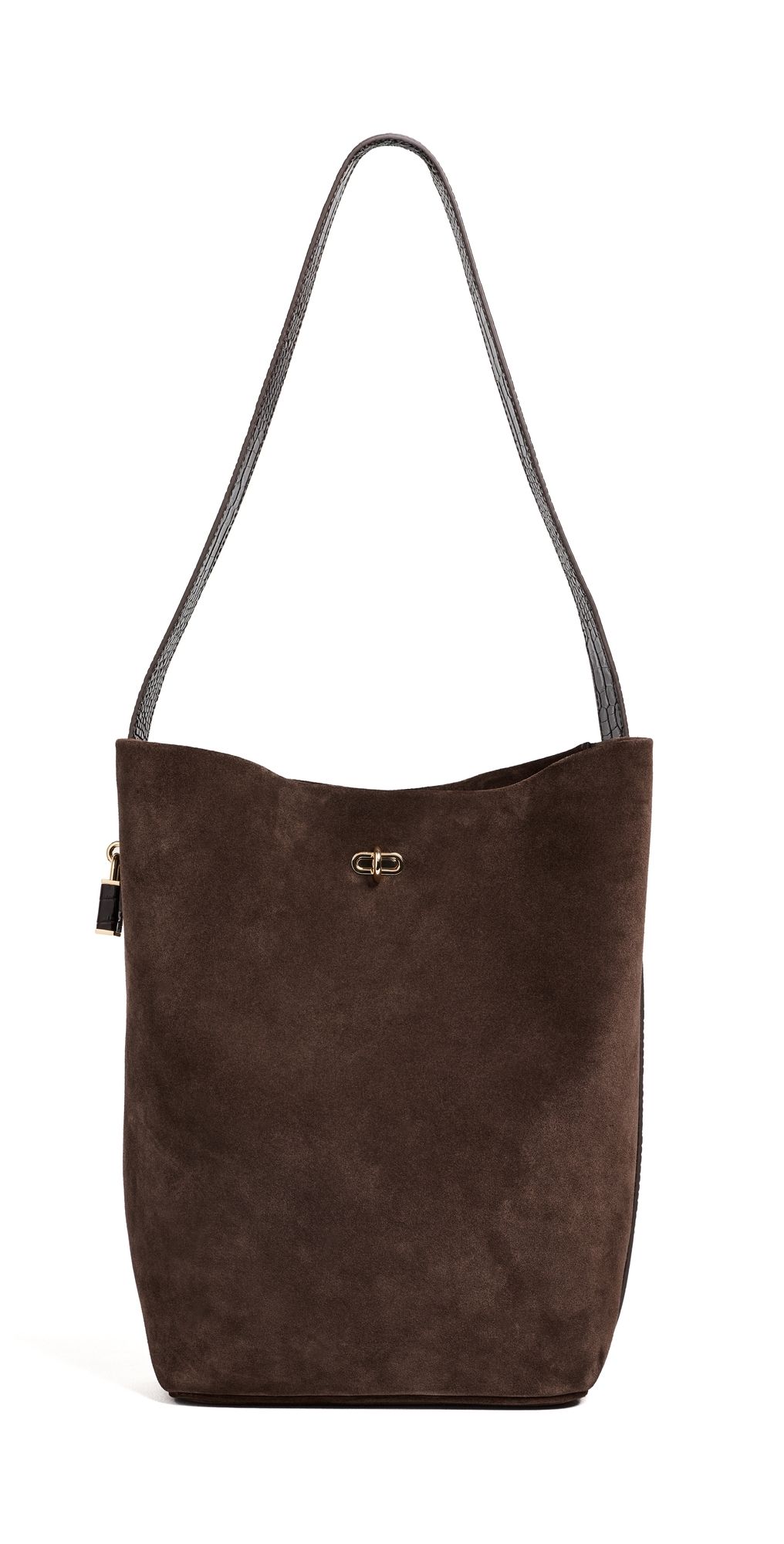 Tory Burch Lock Suede Slim Bucket Bag Dark Cocoa One Size