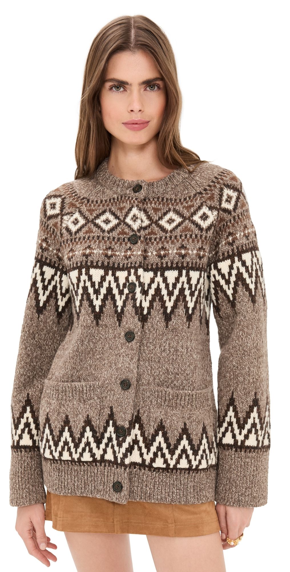 Polo Ralph Lauren Wool Blend Long Sleeve Crew Neck Cardigan Mushroom Multi L