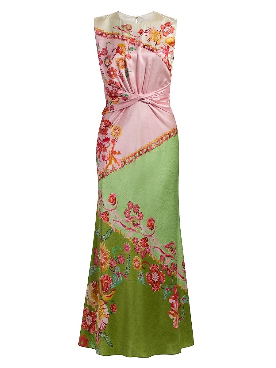 Women's Gwen Printed Satin Maxi Dress - Lilia Trellis Placement - Size 12