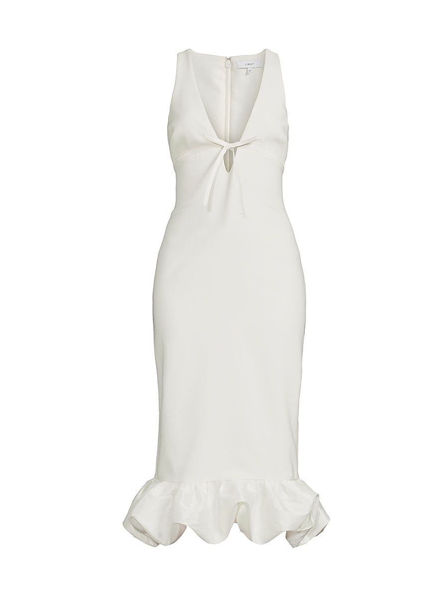 Women's Balta Ruffled Plunge-Neck Midi-Dress - White - Size 0