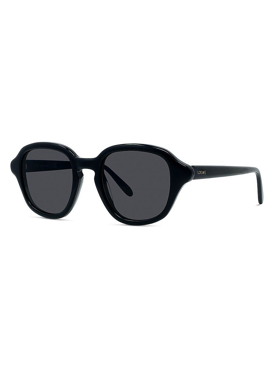 Men's Slim 50MM Round Sunglasses - Shiny Black Smoke