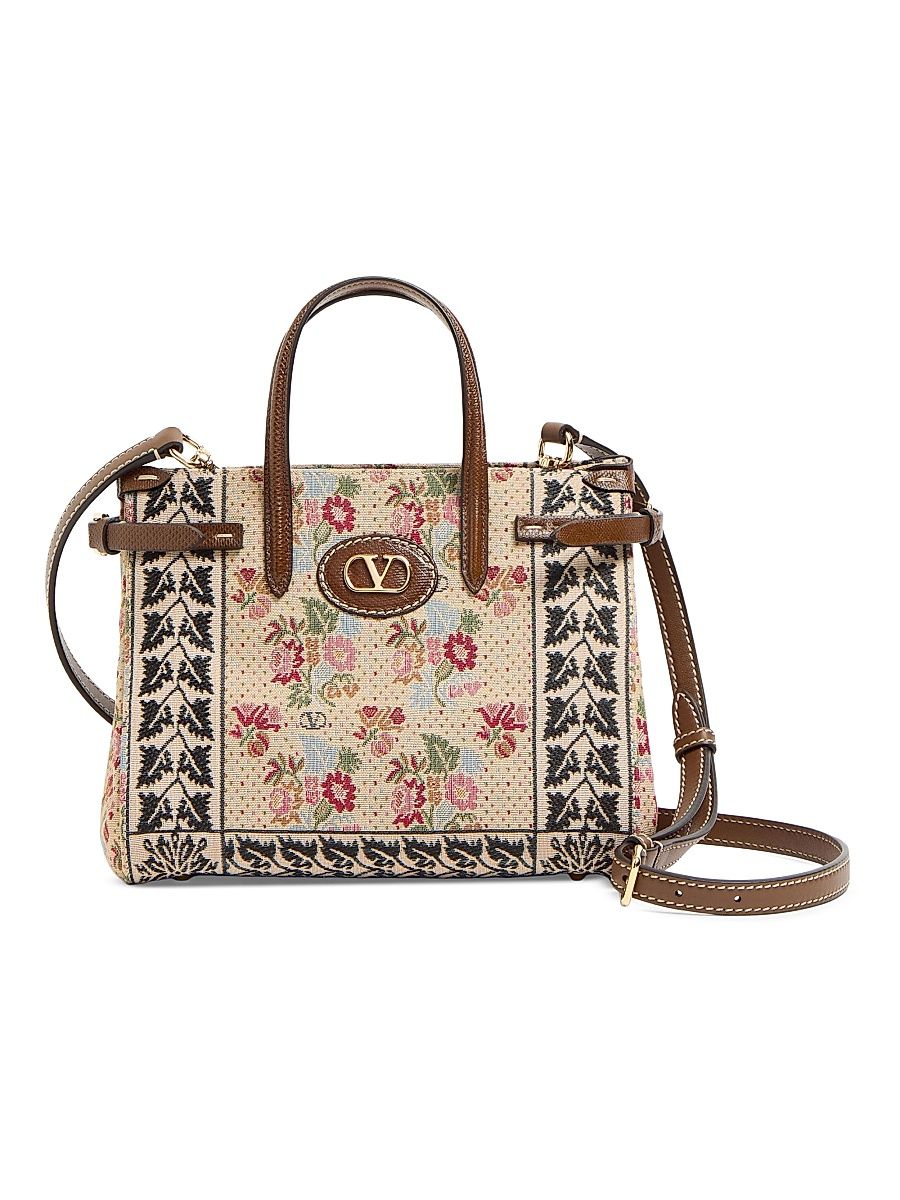Women's Antibes Small Jacquard and Karung Fabric Shopping Bag - Tobacco Multicolour