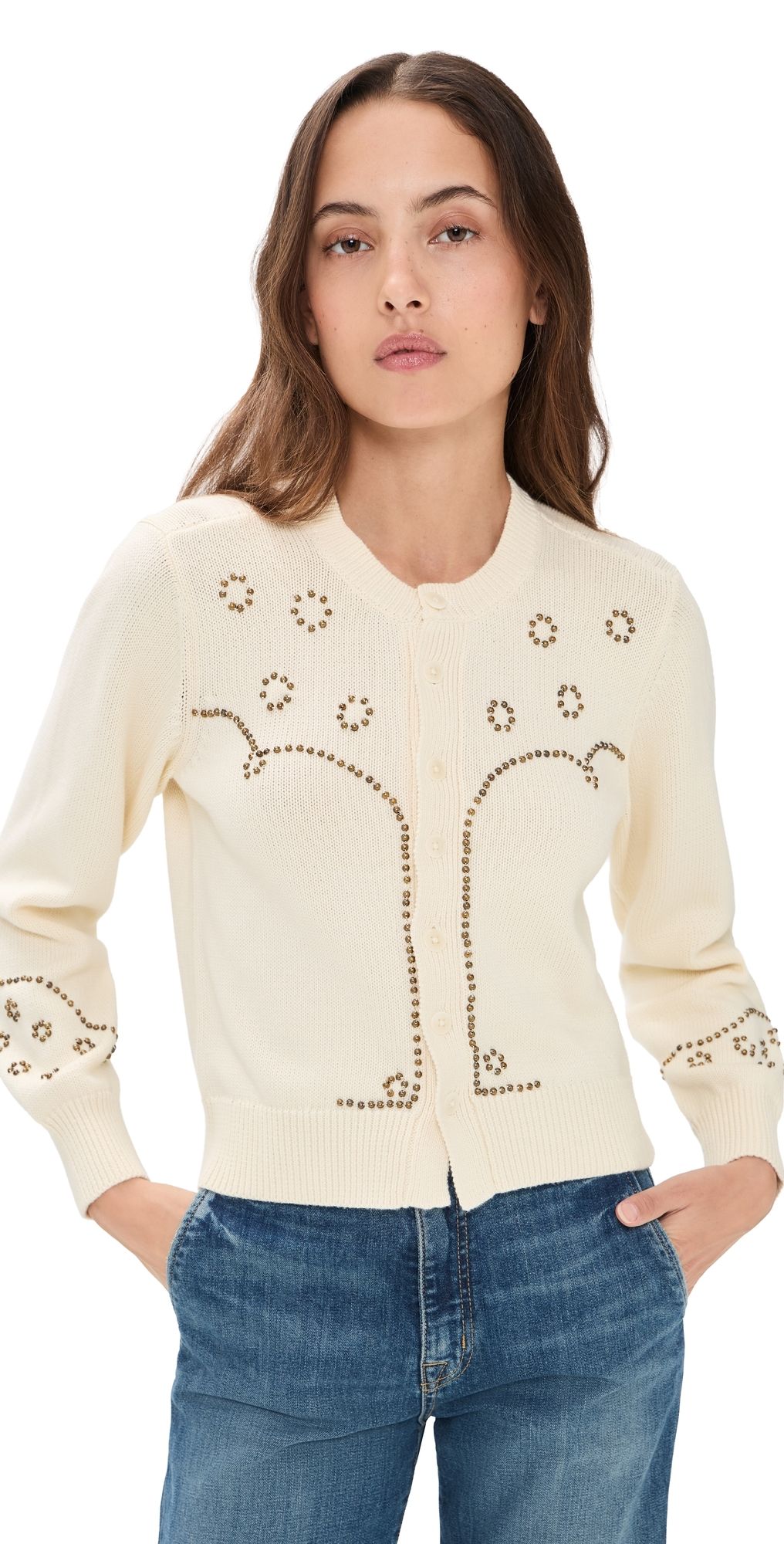 THE GREAT. The Studded Cardigan Natural 3