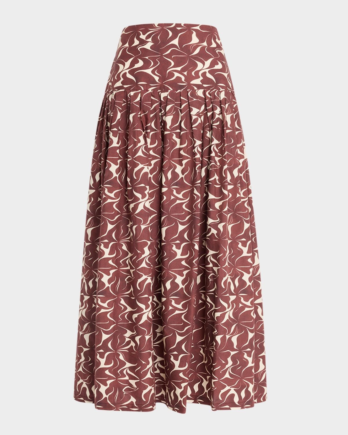 Elysee Pleated Abstract-Print Maxi Skirt