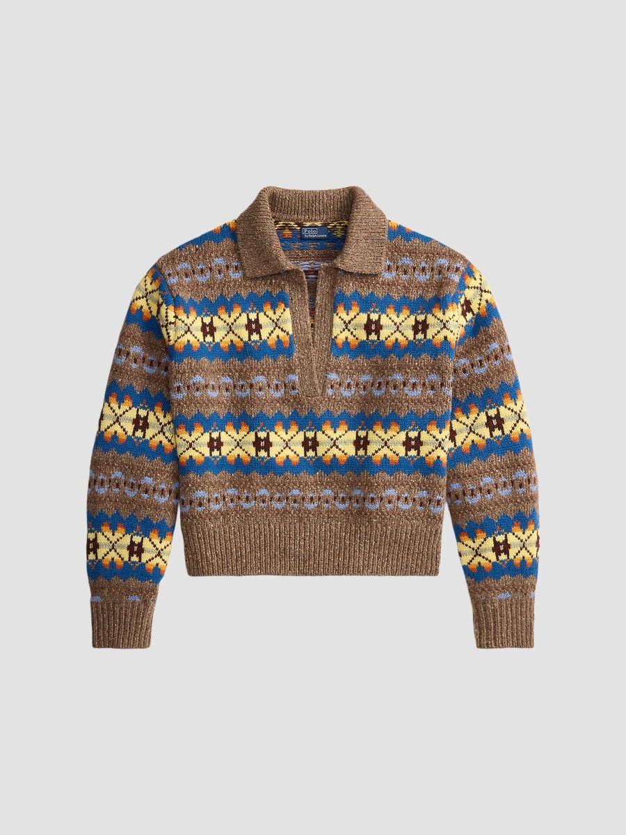 Polo Ralph Lauren Women's Geo-Motif Wool-Blend Sweater - Tan Multi - Size Large