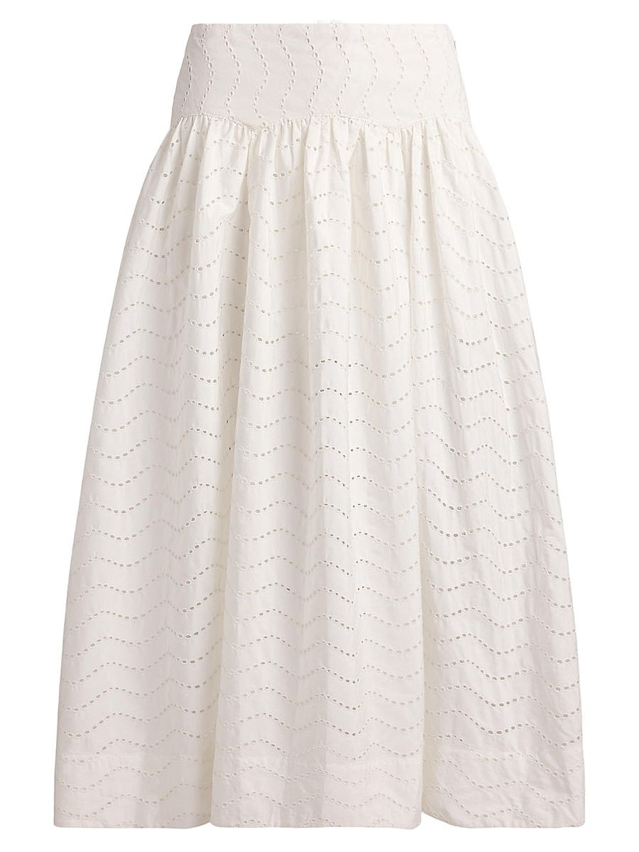 Women's Cotton Eyelet Midi-Skirt - White - Size 8