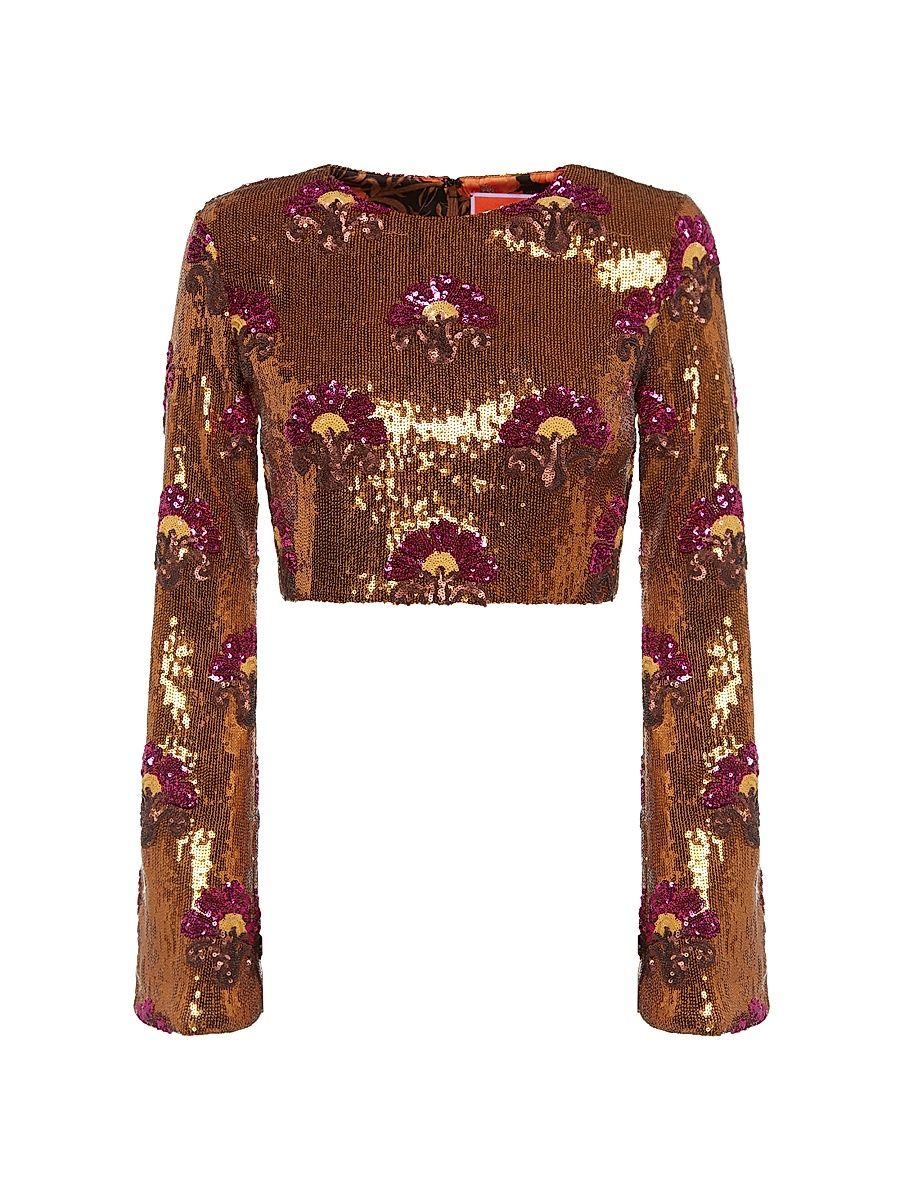 Women's Holly Crop Top - Textured Sequins Rust - Size XS