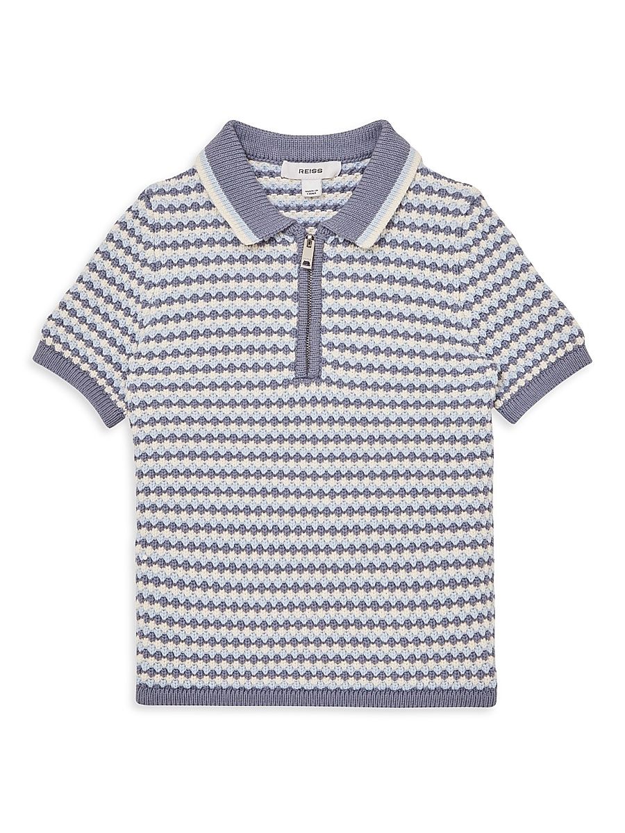 Little Boy's & Boy's Keaton Crochet Knit Half-Zip Polo Shirt - Blue Multi - Size 13