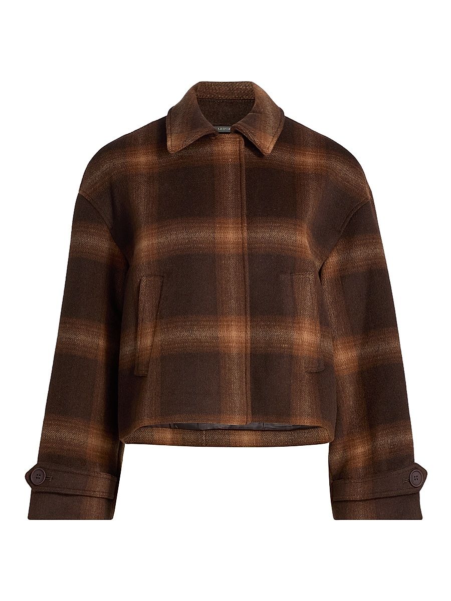 Women's Colby Plaid Boxy Wool Jacket - Chocolate Plaid - Size Medium