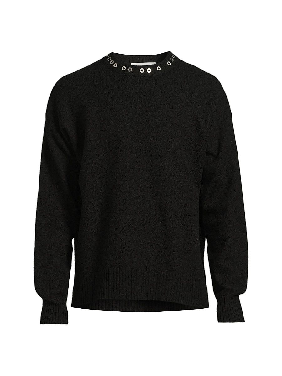Men's Studded Wool Long-Sleeve Sweater - Black - Size 44