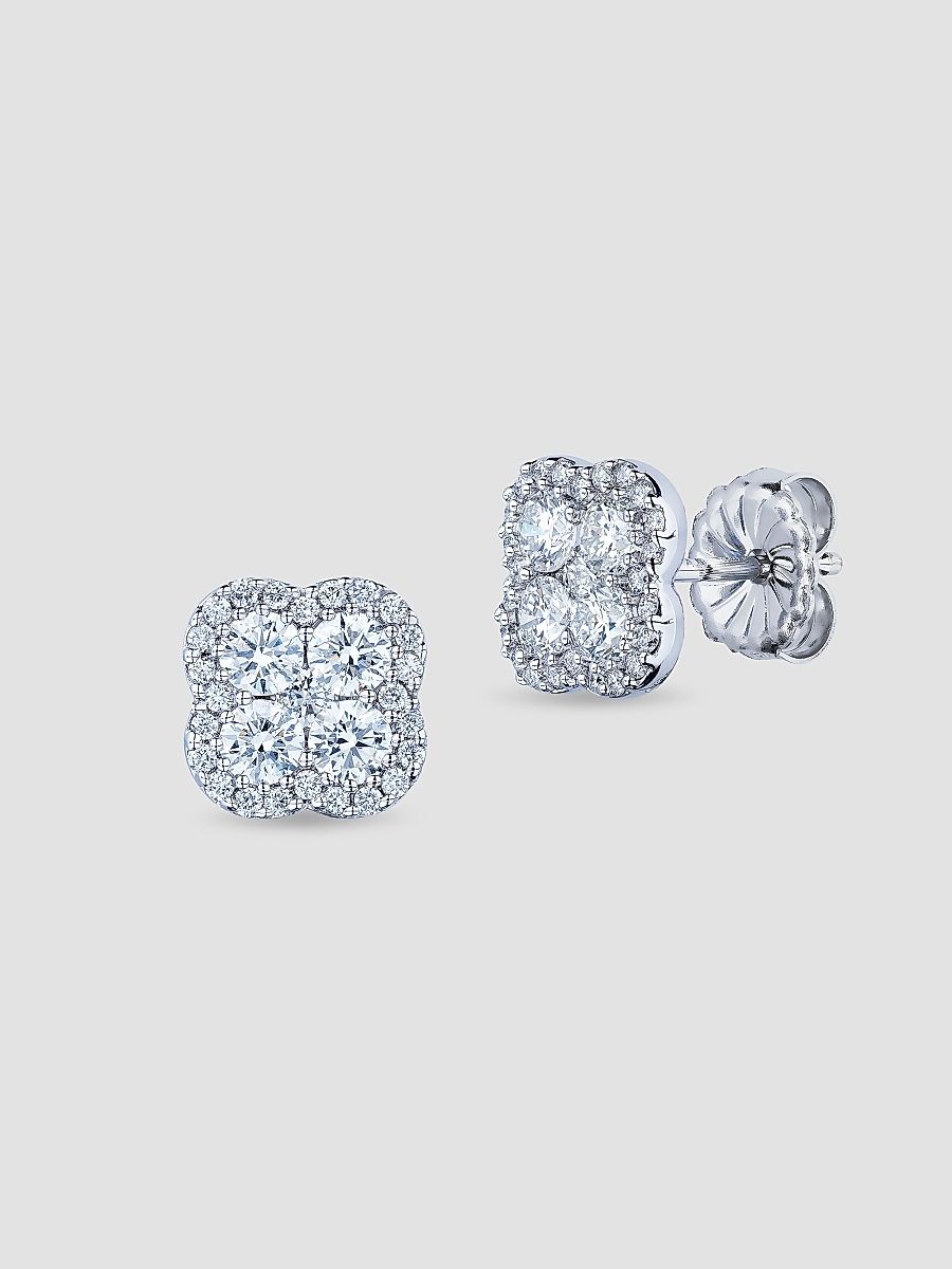 Women's 18K White Gold & 1.36 TCW Diamond Clover Stud Earrings - White Gold