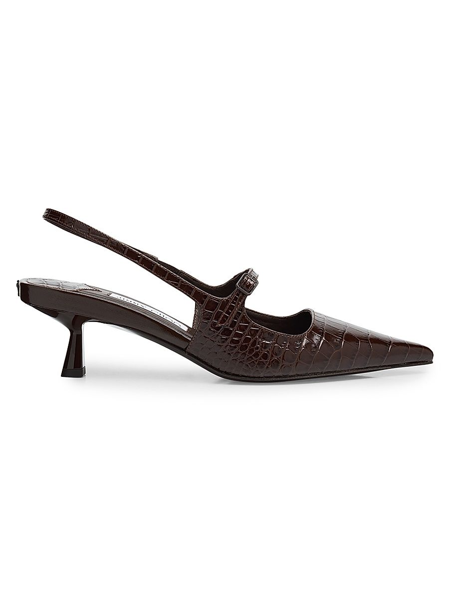 Women's Didi 45MM Croc-Embossed Leather Kitten-Heel Pumps - Chocolate - Size 11