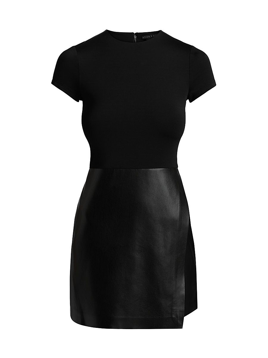 Women's Sabine Mixed-Media Short-Sleeve Minidress - Black - Size 14