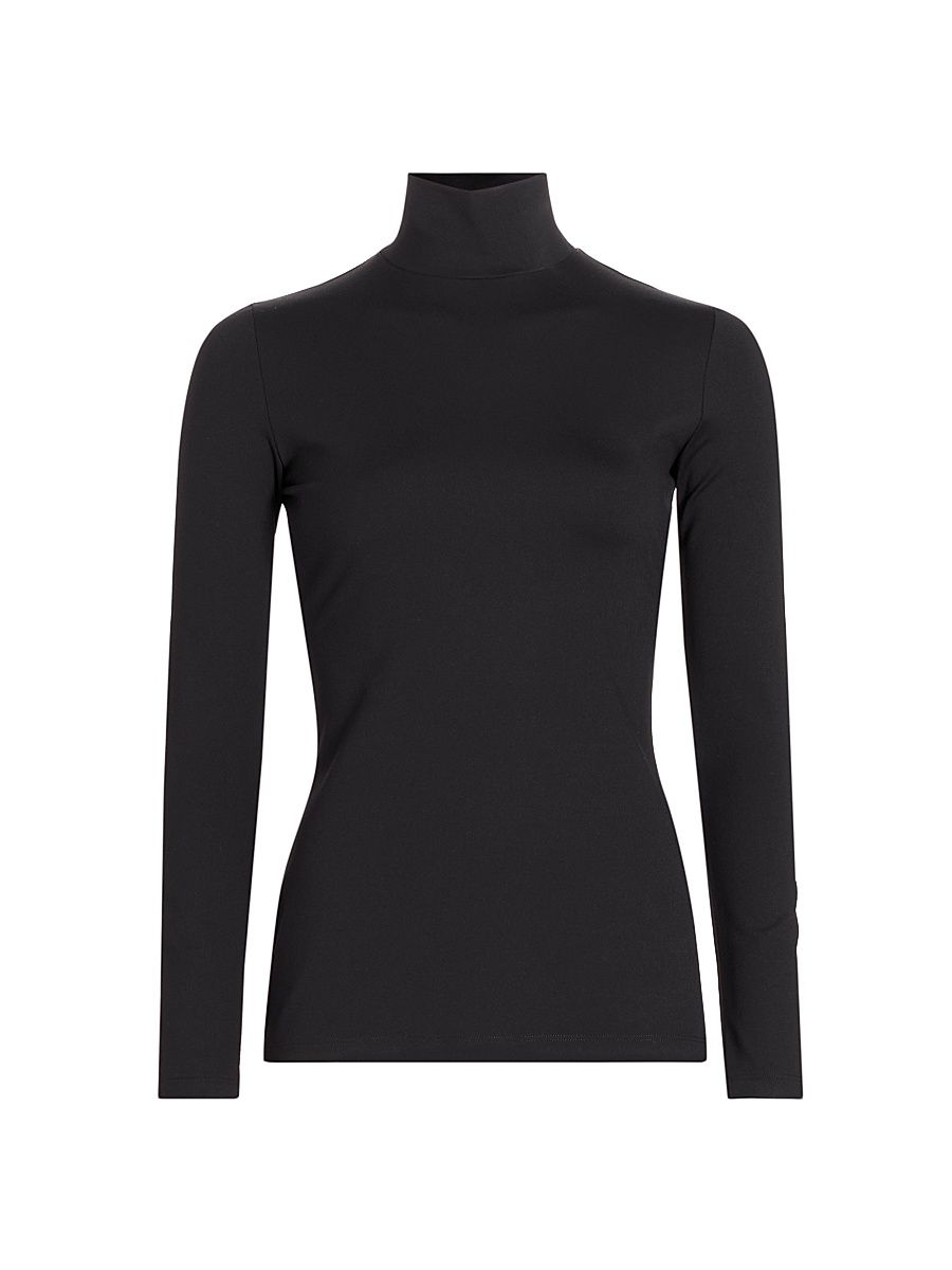 Women's Mock Turtleneck Long-Sleeve Top - Black - Size Small