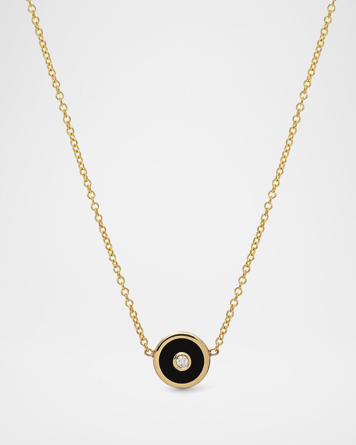 14K Yellow Gold Mini Onyx Compass Pendant Necklace