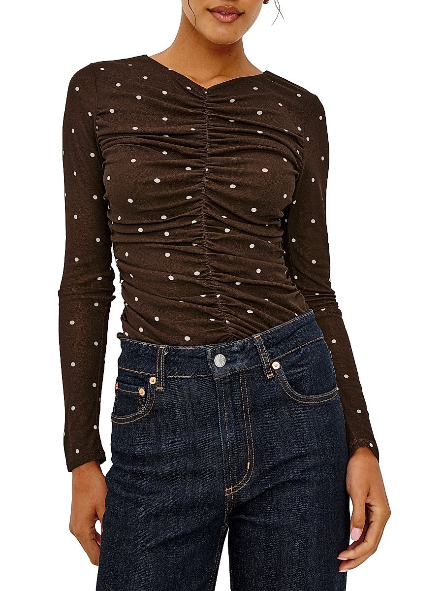 Women's Georgina Polka Dot Ruched Top - Cocoa Polka Dots - Size Large
