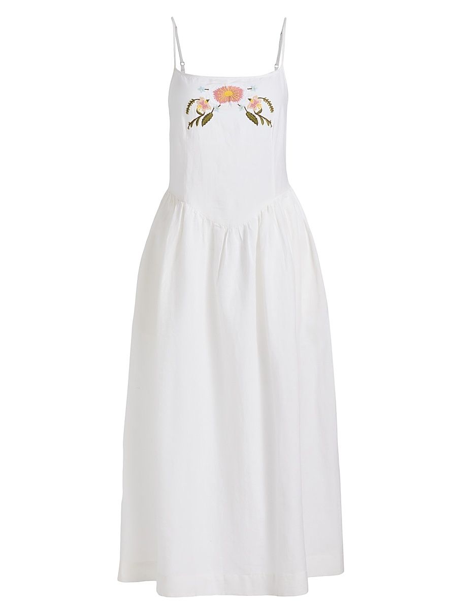 Women's Neroni Embroidered Cotton-Linen Midi-Dress - White - Size XS