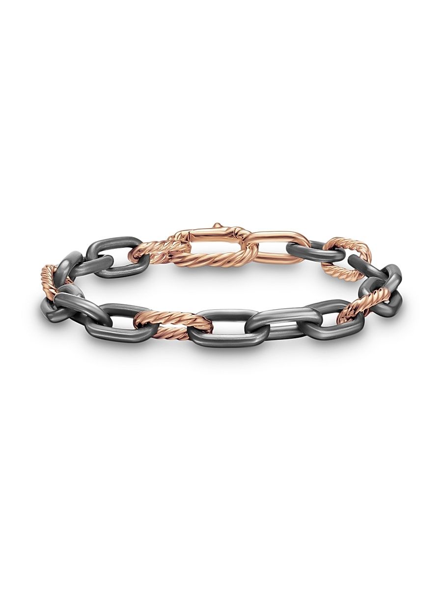 Men's DY Madison Chain Bracelet in Grey Titanium - Rose Gold Black - Size Medium
