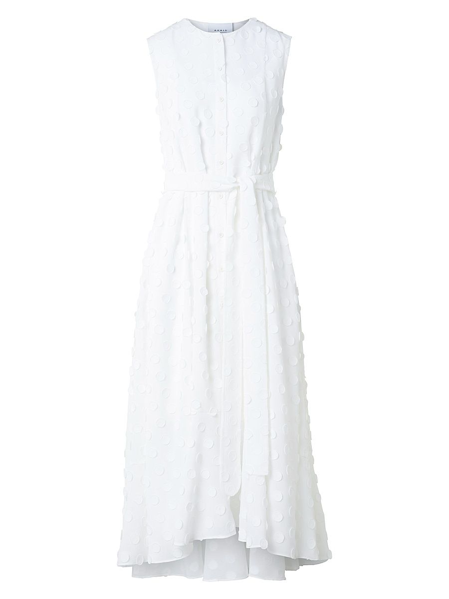 Women's Polka Dot Appliqué Georgette Midi-Dress - Cream - Size 14