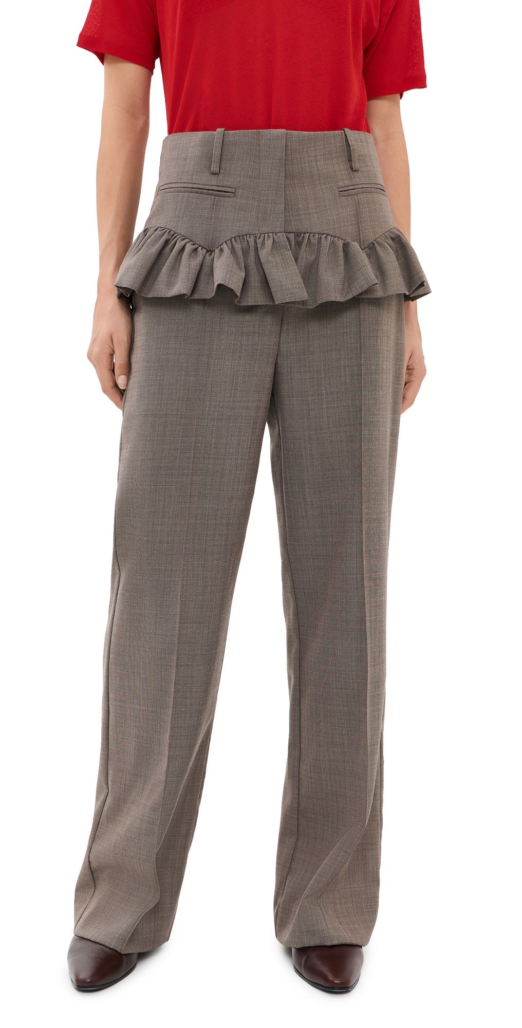 GANNI Wool Blend Melange Suiting Skirt Pants Chocolate Chip 34