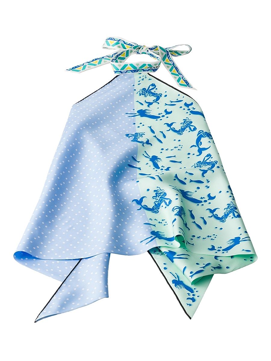 Women's Printed Silk Twill Top - Blue