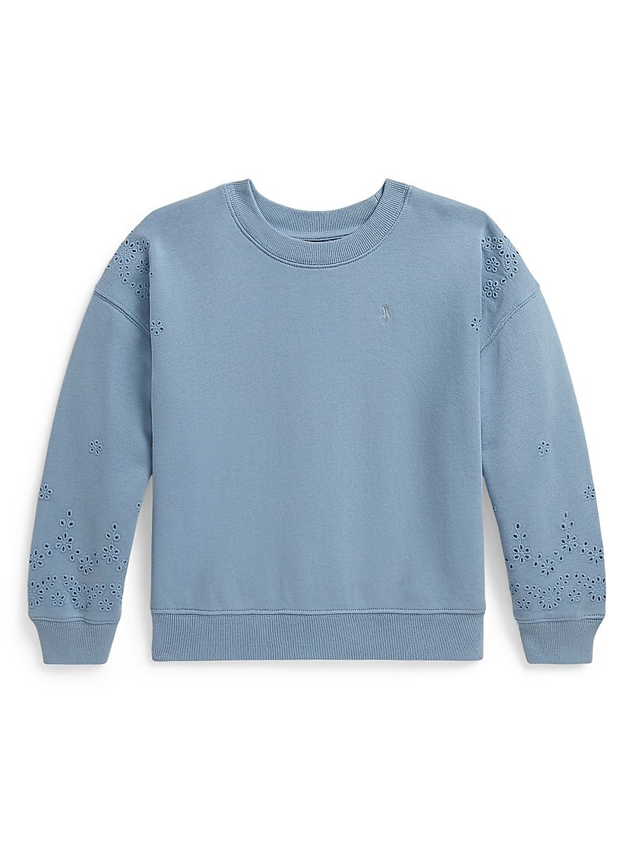 Little Girl's & Girl's Eyelet Loopback Terry Sweatshirt - Vessel Blue - Size 7