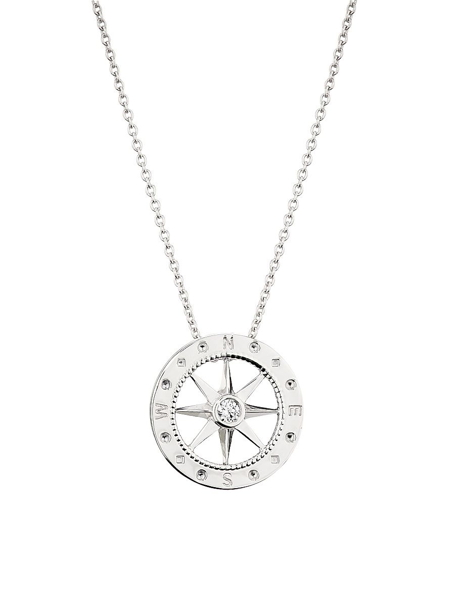 Women's 18K Yellow Gold & 0.03 TCW Diamond Compass Pendant Necklace - White Gold