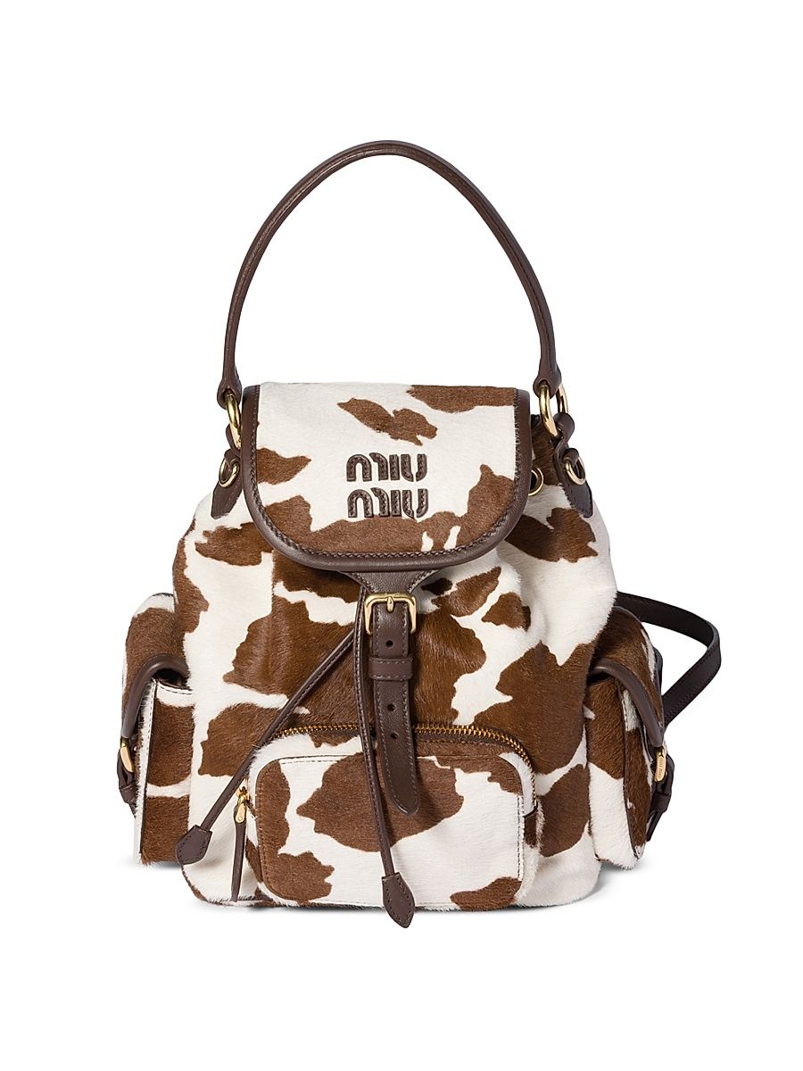 Women's Calf Hair Backpack - White Brown
