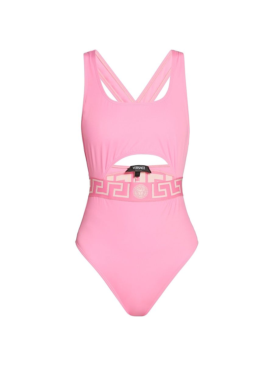 Women's Greek Key Medusa One-Piece Swimsuit - Guava - Size Large