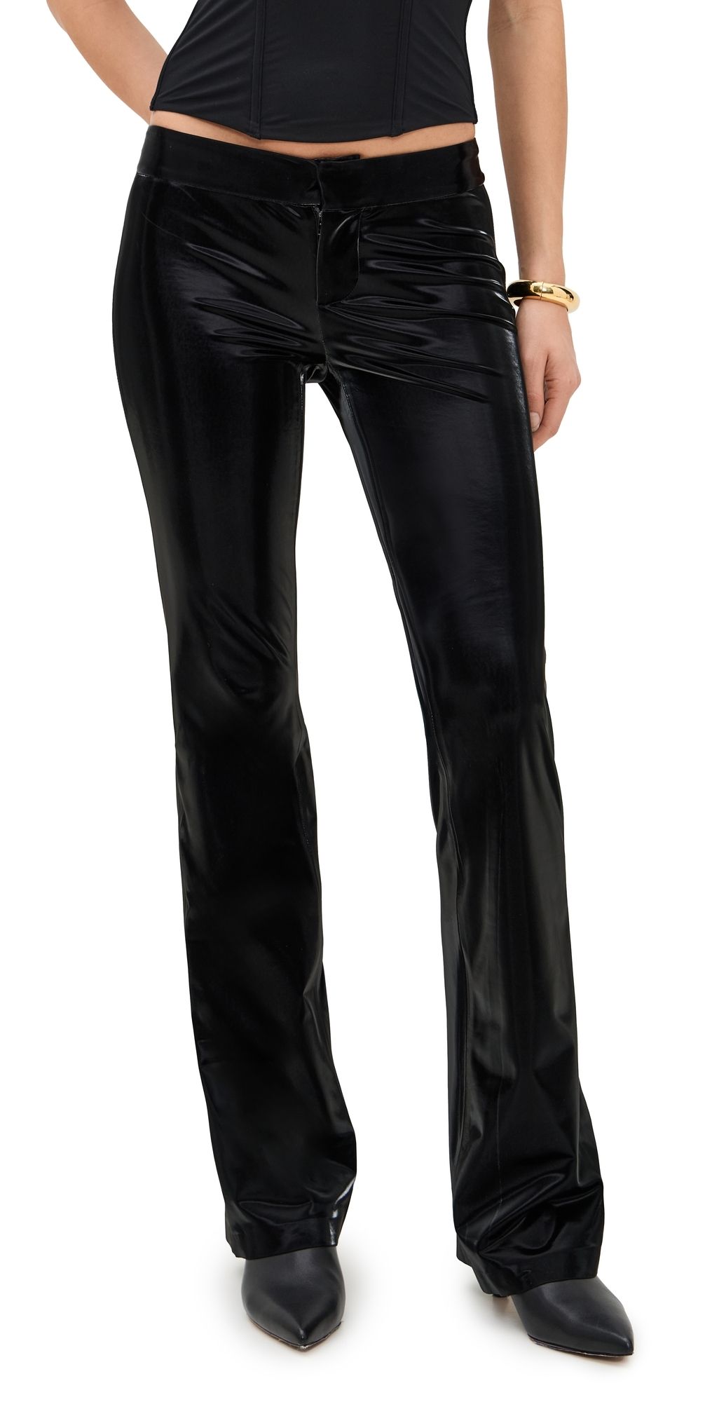 ALICE + OLIVIA Bella Ultra Shiny Vegan Skinny Bootcut Pants Black 10