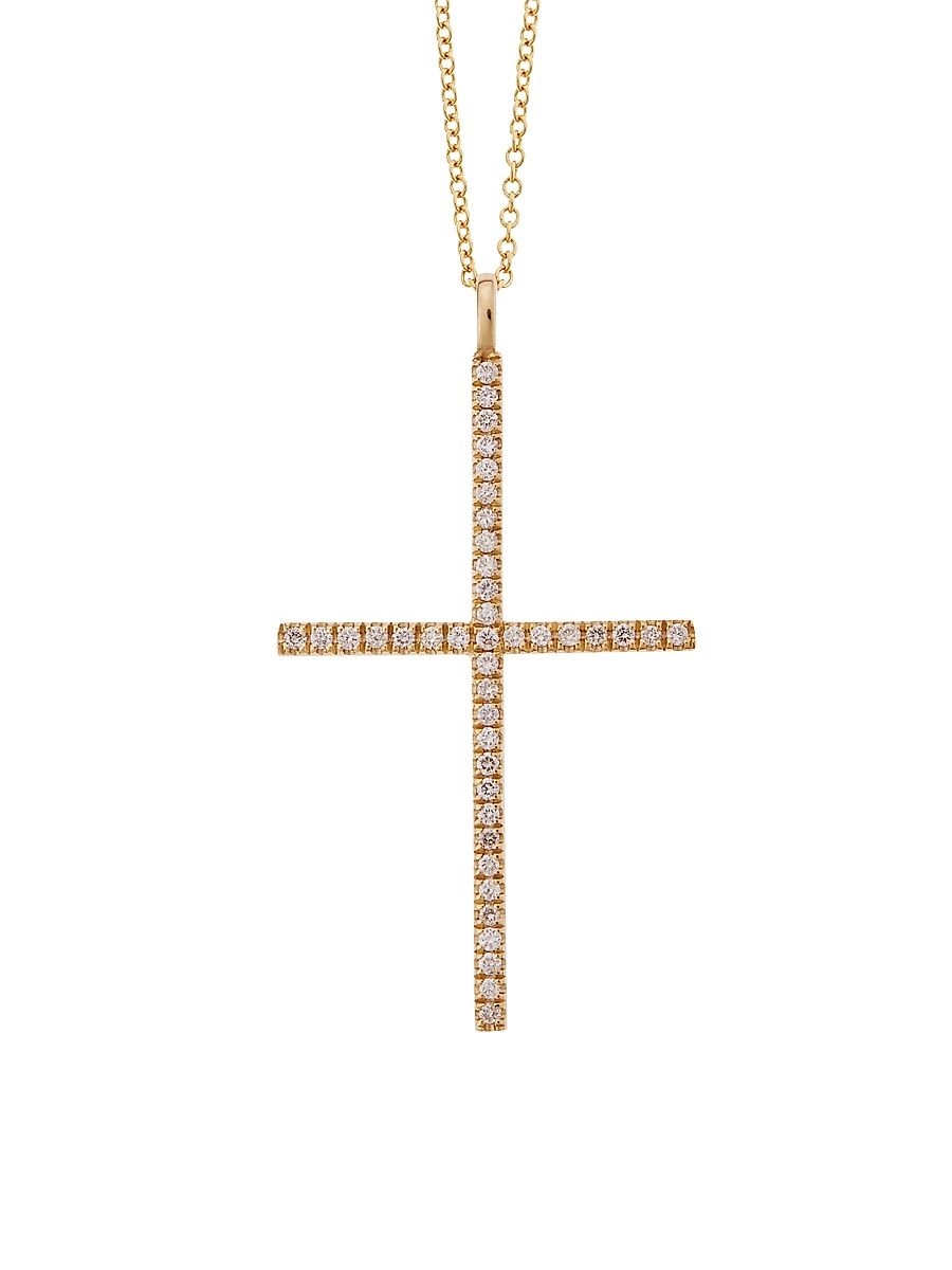 Women's Classic 18K Yellow Gold & Diamond Cross Pendant Necklace - Yellow Gold