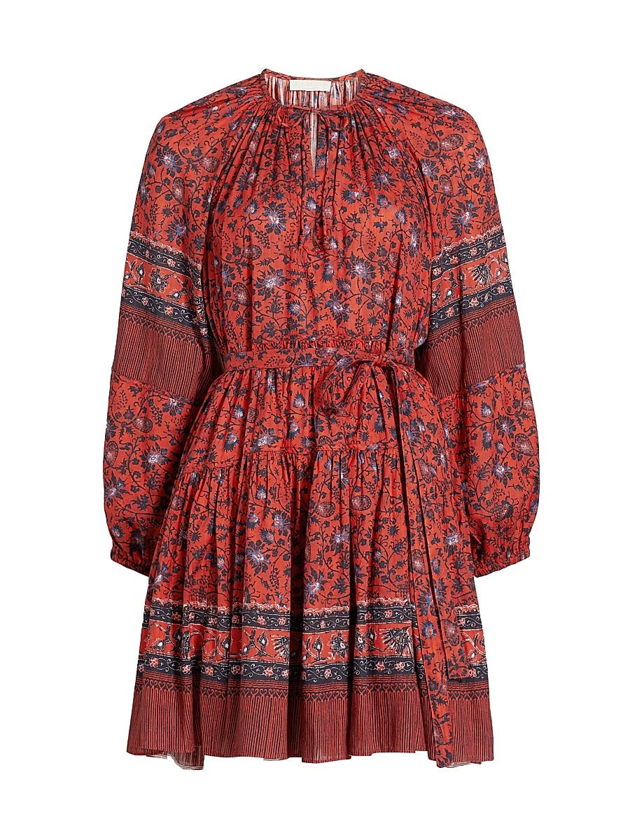 Women's Abri Floral Cotton-Blend Tie-Waist Minidress - Poppy - Size 12