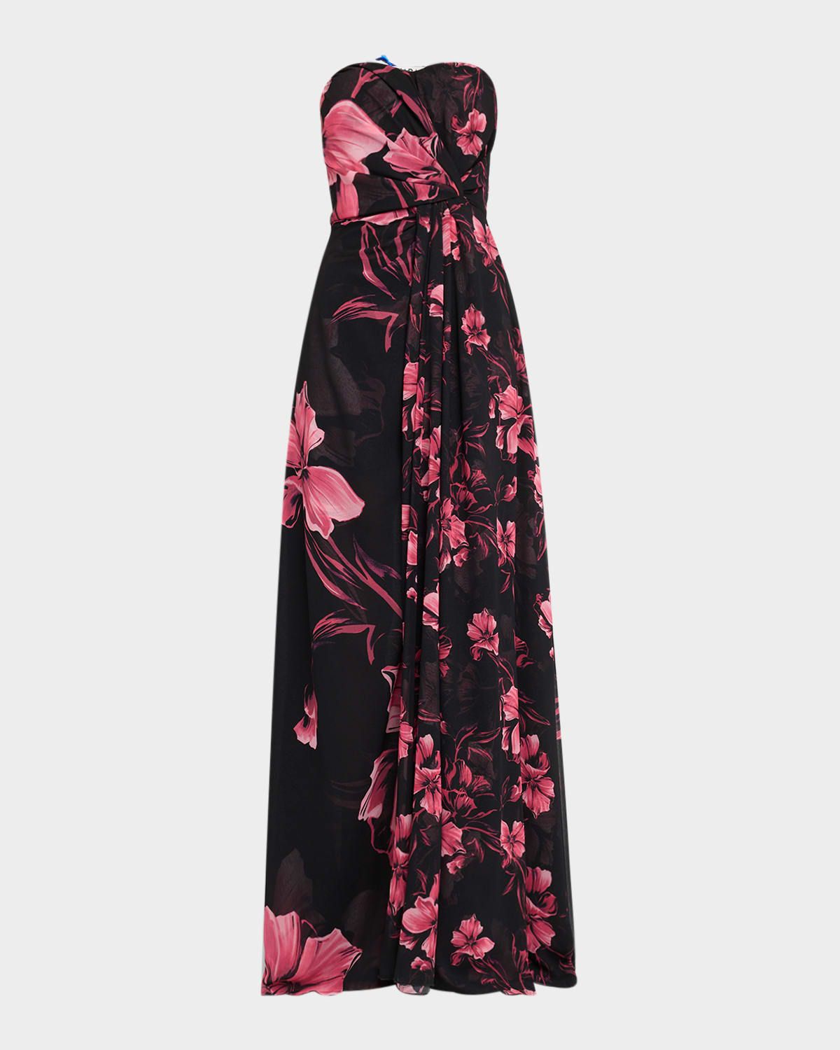 Strapless Floral-Print Georgette Gown