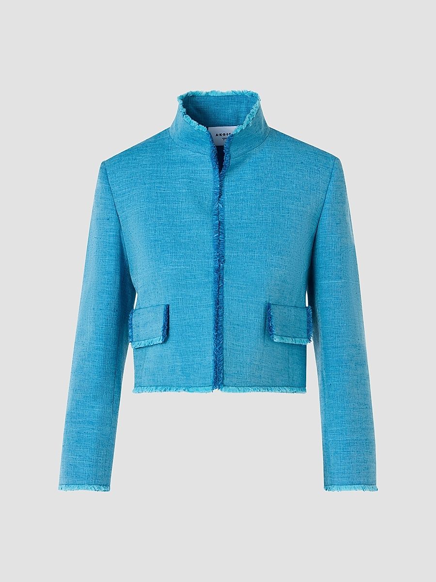 Women's Fringed Silk Jacket - Medium Blue Denim - Size 12