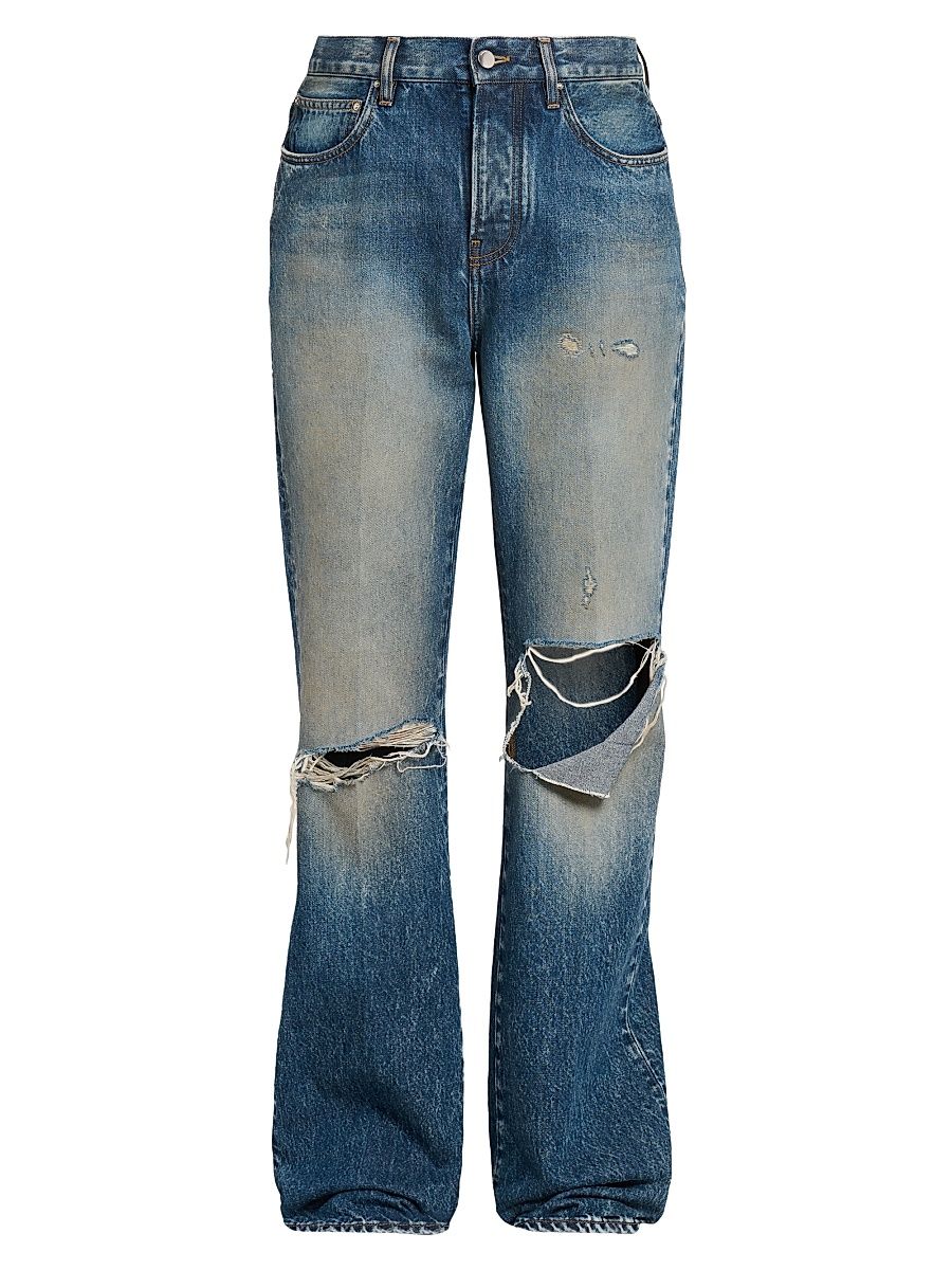 Men's Slashed Distressed Denim Bootcut Jeans - Denim Lapis - Size 28