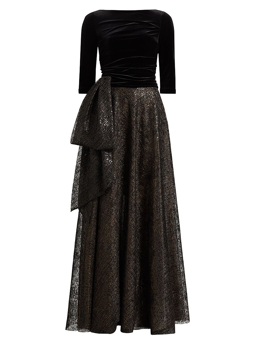 Women's Mix Media Embellished A-Line Gown - Black - Size 12