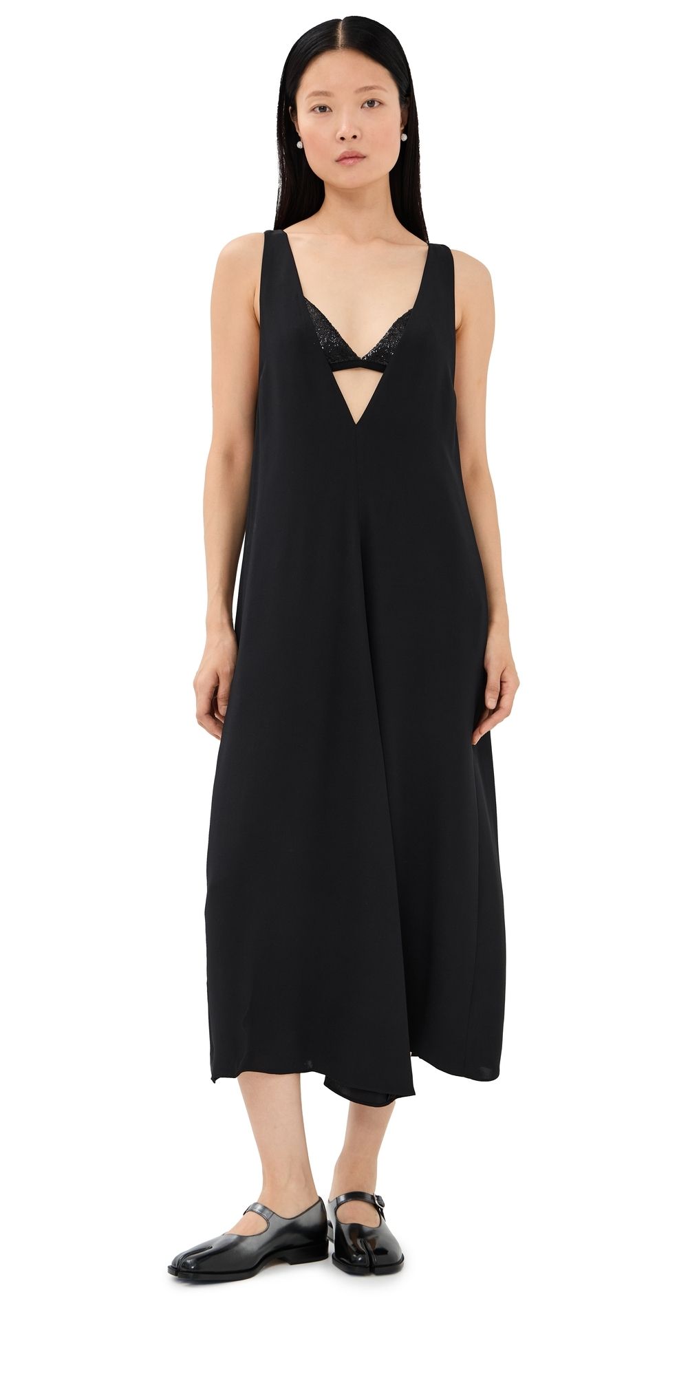 Tibi 4 Ply Silk V Neck Dress with Bra Black 2
